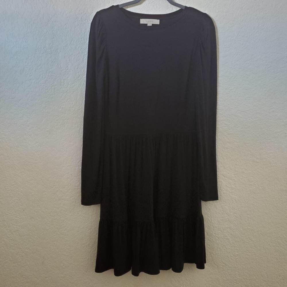 Black long sleeve tiered LOFT dress.